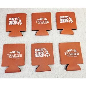 TRAEGER BBQ Co Insulated Beer n Soda Beverage Can Holder Bundles‎ ×6 Brown White